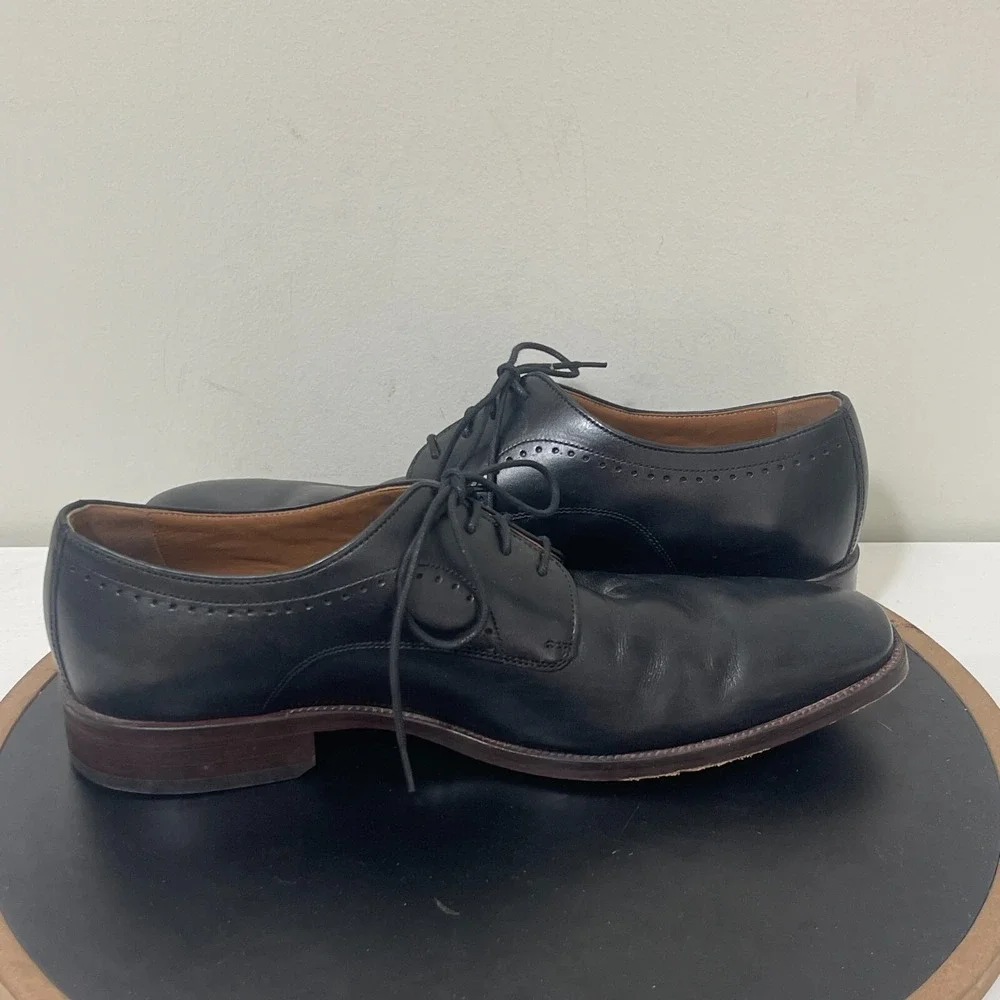 Johnston Murphy Henrick Plain Toe Men 10.5 Derby Black Full Grain Leather